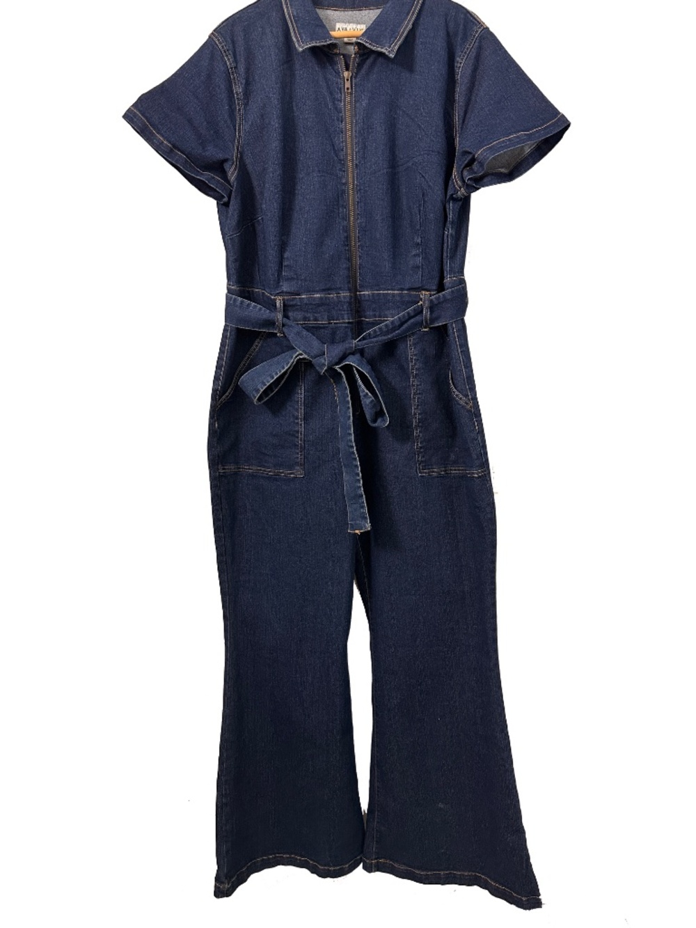 NWT Ava & Viv Women's Short Sleeve Denim Jumpsuit/Romper Size 18 Flare Leg